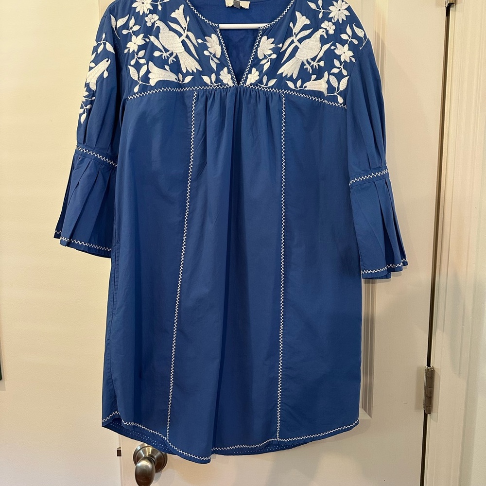 Joie Blue and White Embellished 3/4 Sleeve Blouse